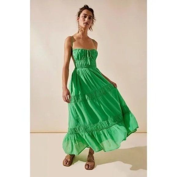Free People Dresses & Skirts - Free People Taking Sides Bright Green Maxi Dress Size M NEW Flowy